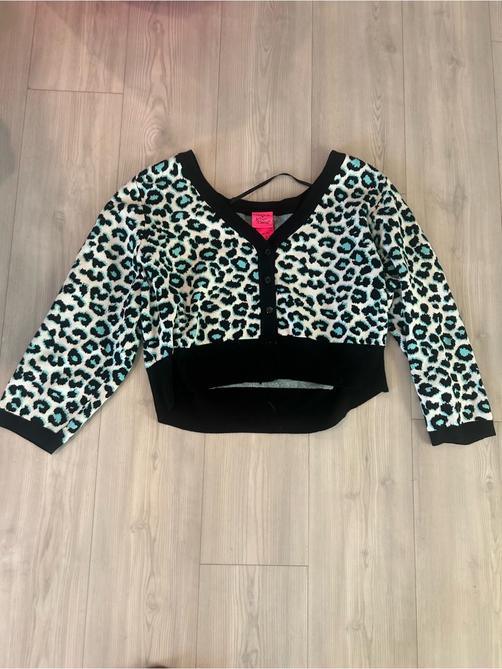 torrid Teal and Black Leopard Print Cropped Cardigan